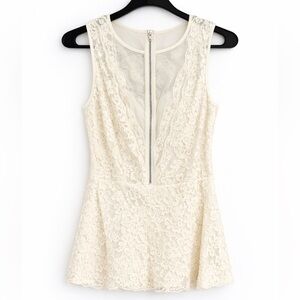 Express Cream Lace Bodycon Top Back Zip Sleeveless Size Small